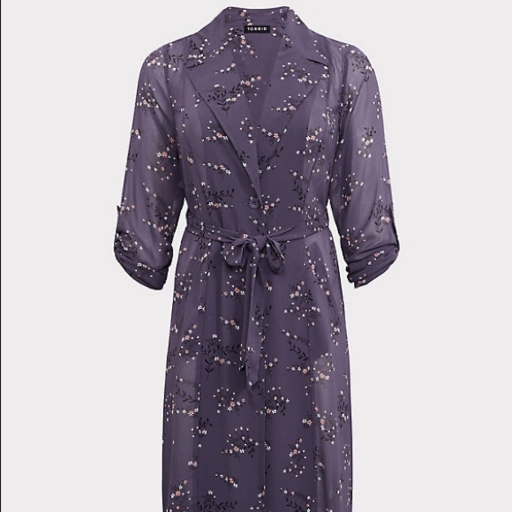 Torrid GREY FLORAL GEORGETTE TRENCH JACKET